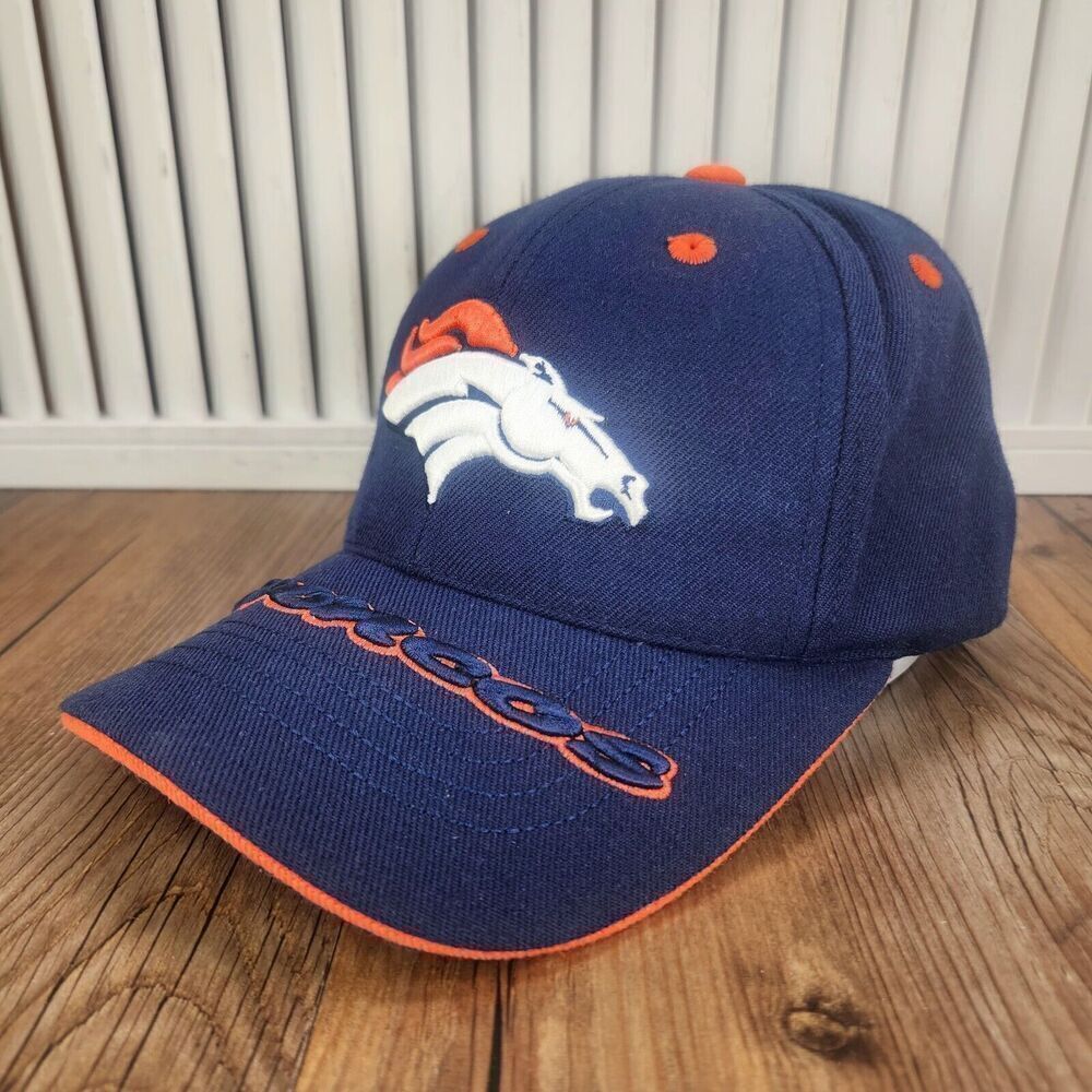 American Needle Denver Broncos Strapback Hat Cap Blue Bill Spell Out Logo NFL